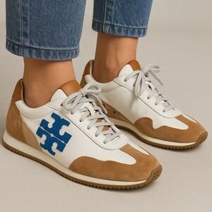 Tory Burch Women's White, Tan, and Blue Sneakers